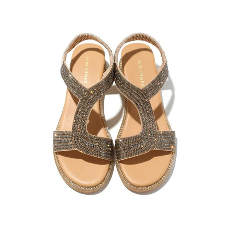 

Wedge Sandals Women Summer 2021 New Soft Leather Rhinestone Comfortable Soft Bottom Low Heel Ladies Flat Shoes