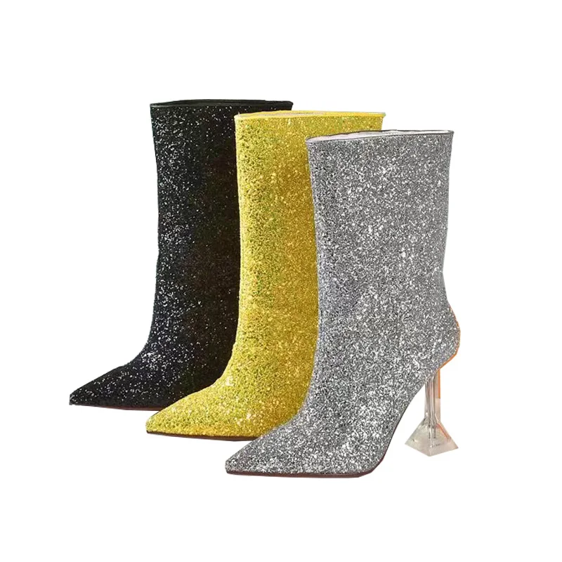 

Exquisite High Heels Horseshoe Heel Temperament Wedding Party Date Shiny Temperament High Heel Boots Large Size 35-42