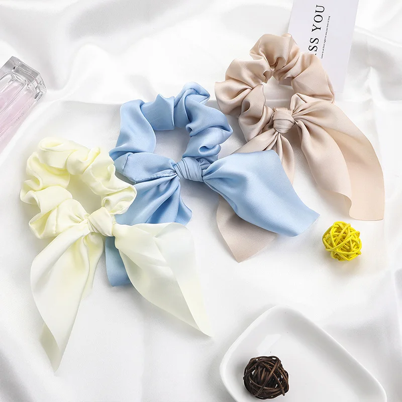 

New Chiffon Bowknot Elastic Hair Bands For Women Girls Solid Color Scrunchies Headband Hair Ties Ponytail Holder Hair Accessorie