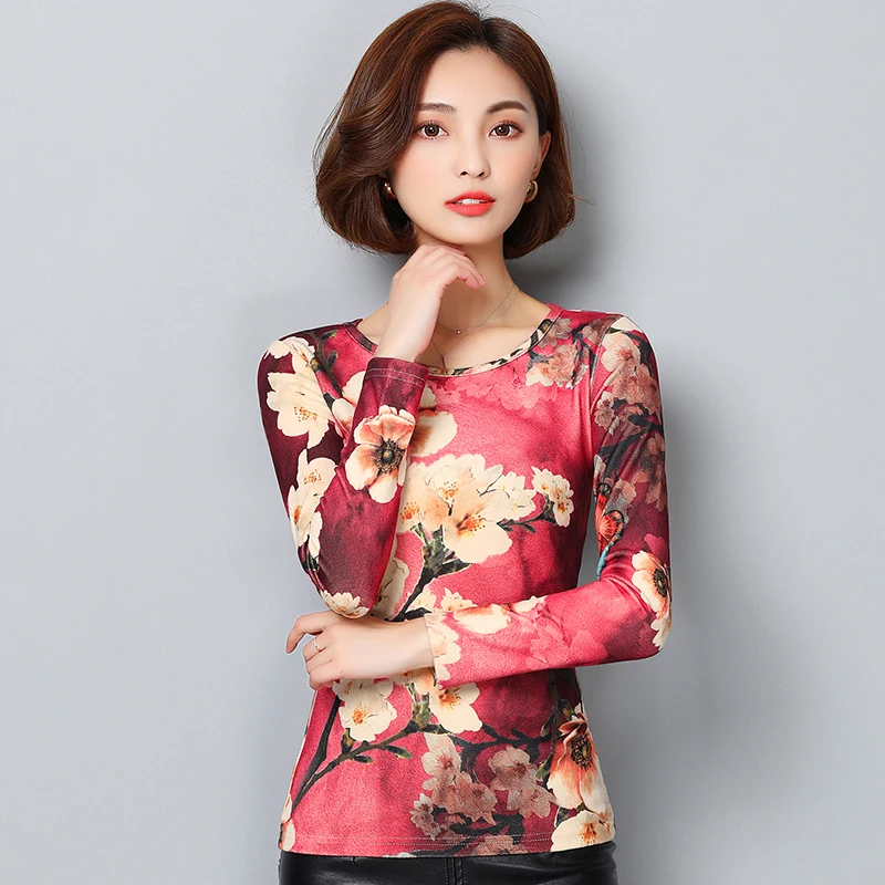 

High Quality 5XL Plus Size Womens Tops Blouses Autumn Casual Long Sleeve O Neck Shirts Print Shirts Tops Blouse Camisas Mujer