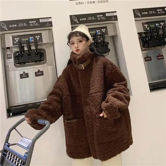 

Корейское свободное теплое хлопковое пальто из овечьей шерсти с воротником-стойкой на осень и зиму 2021