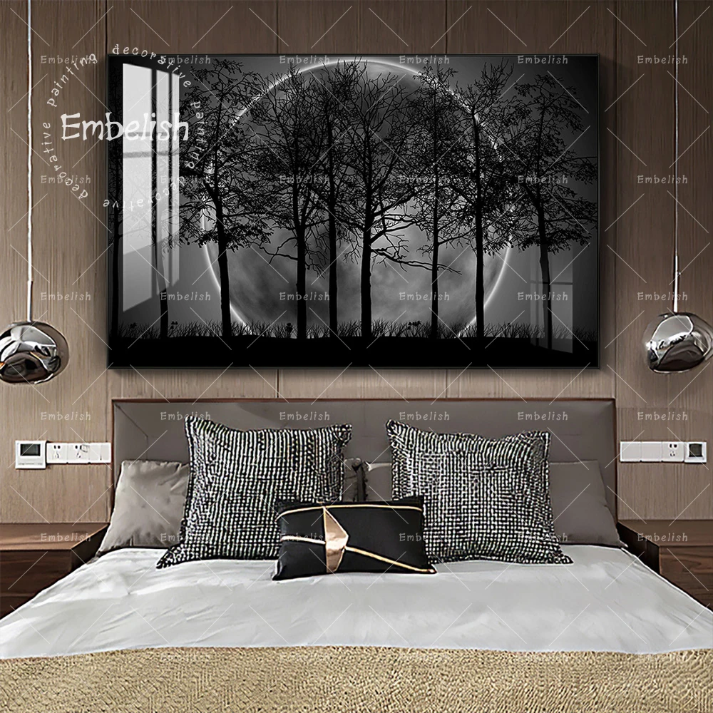 

Embelish 1 Pieces HD Print On Canvas Painting For Home Decor Black White Moon Night Wall Art Posters Living Room Framed Pictures