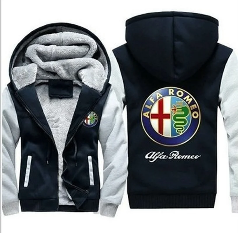 

2021Winter Hoodies Men Alfa Romeo Logo Jacket Thicken Warm Fleece cotton Zipper Raglan Coat Male Tracksuits