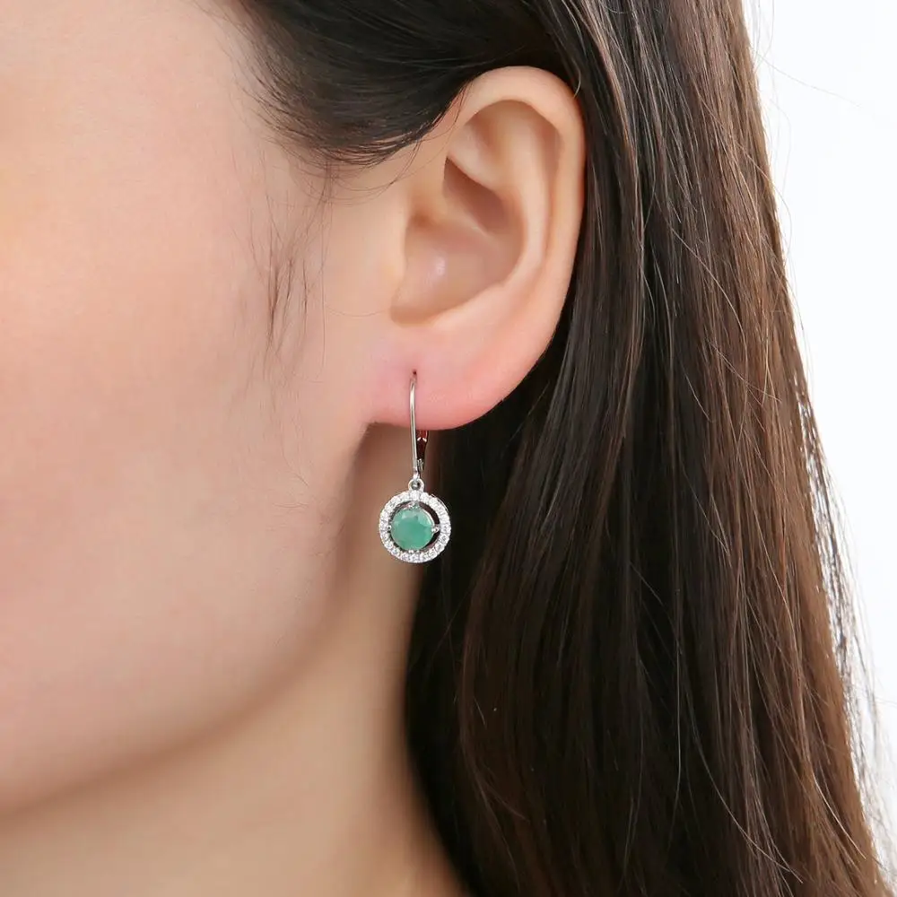 

GEM'S BALLET Natural Black Garnet Emerald Birthstone Leverback Dangle Earrings 925 Sterling Silver Gemstone Earrings for Women