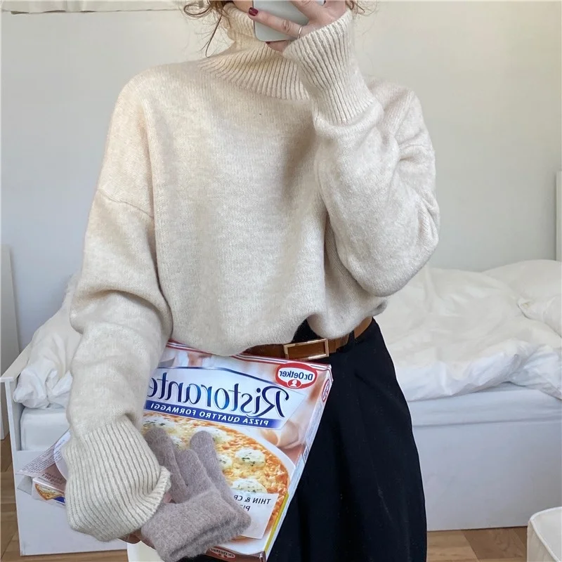 Мягкий восковой свитер с высоким воротом женский осенне-зимний 2021 НОВЫЙ