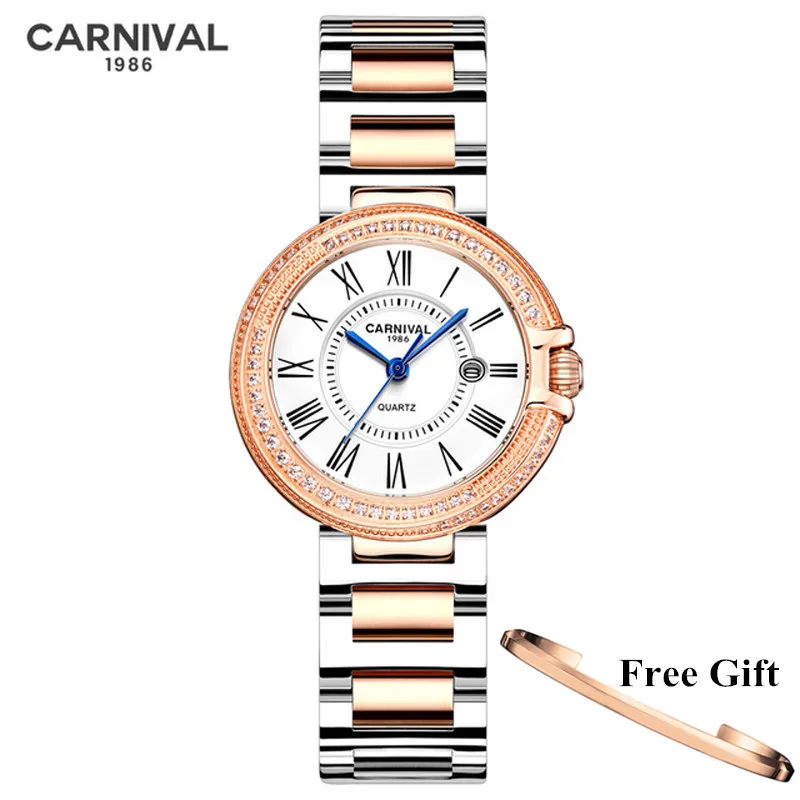 CARNIVAL Brand Fashion Quartz Watch for Women Ladies Luxury Stainless Steel Wristwatch Waterproof Clock Woman 2023 Montre Femme