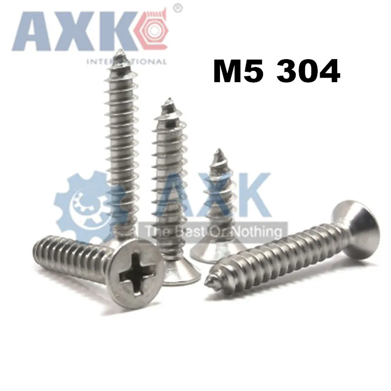 AXK M5 304 Нержавеющая сталь самонарезающие винты Крест плоские с потайной головкой