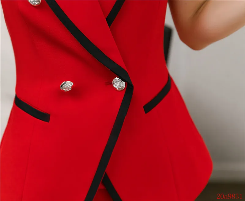 Летний модный женский красный Блейзер женские деловые костюмы с юбкой и курткой