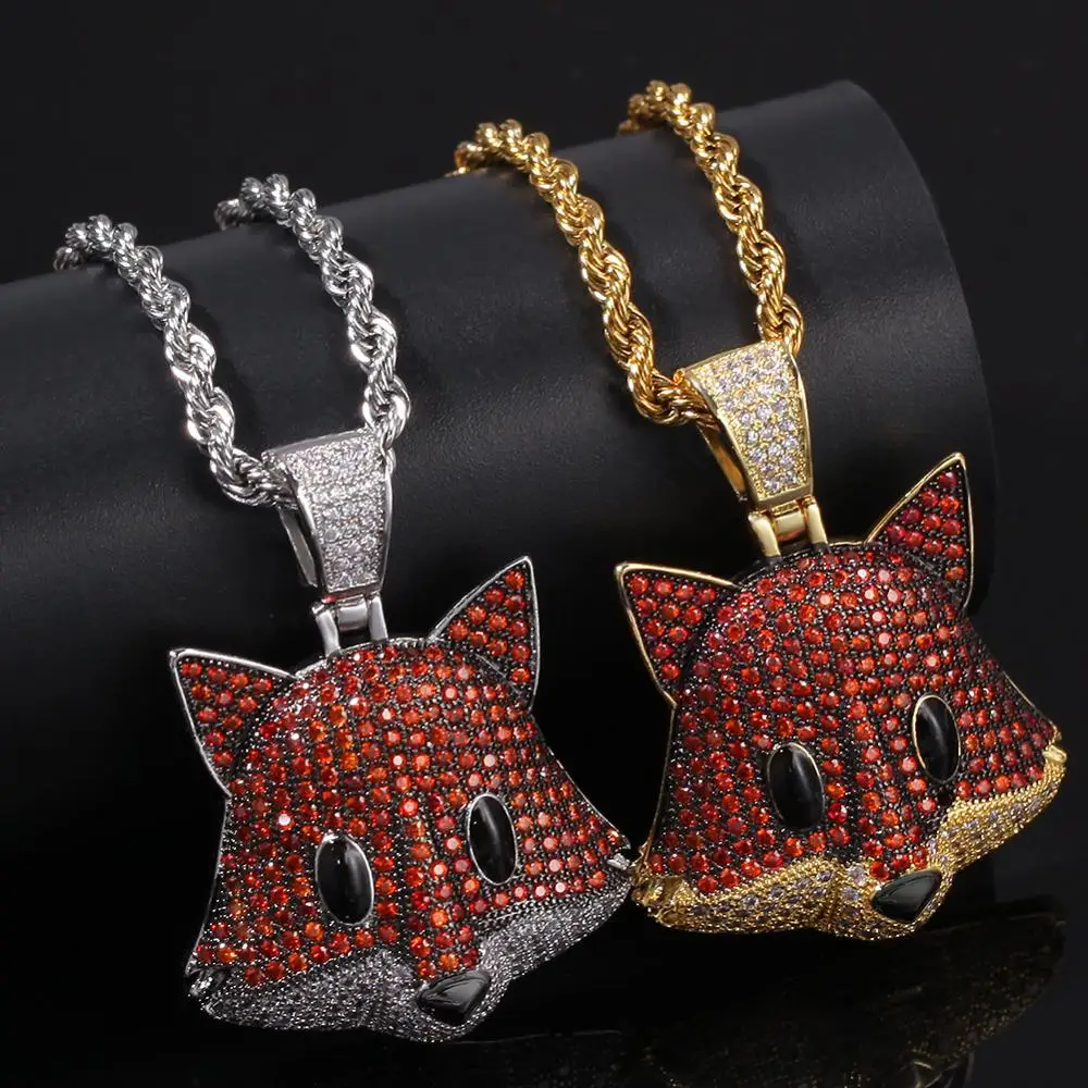 

Men Hip hop iced out bling cartoon fox Pendant Necklaces pave setting AAA Zircon Male Hiphop animal necklace charm jewelry gift