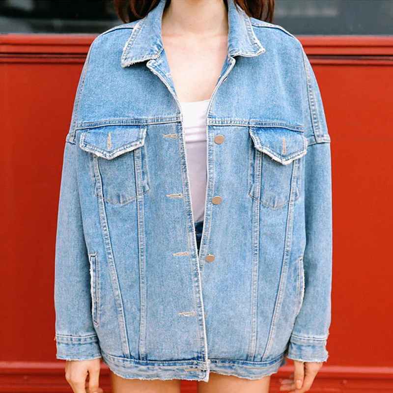 Женская куртка 2019 весна и осень дикая Корейская BF Свободная джинсовая большого