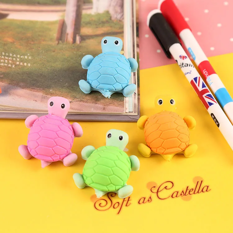 12 Pcs Creative Cartoon Erasers Little Turtle Rubber Primary School Supplies Factory Outlet Stationery for School
