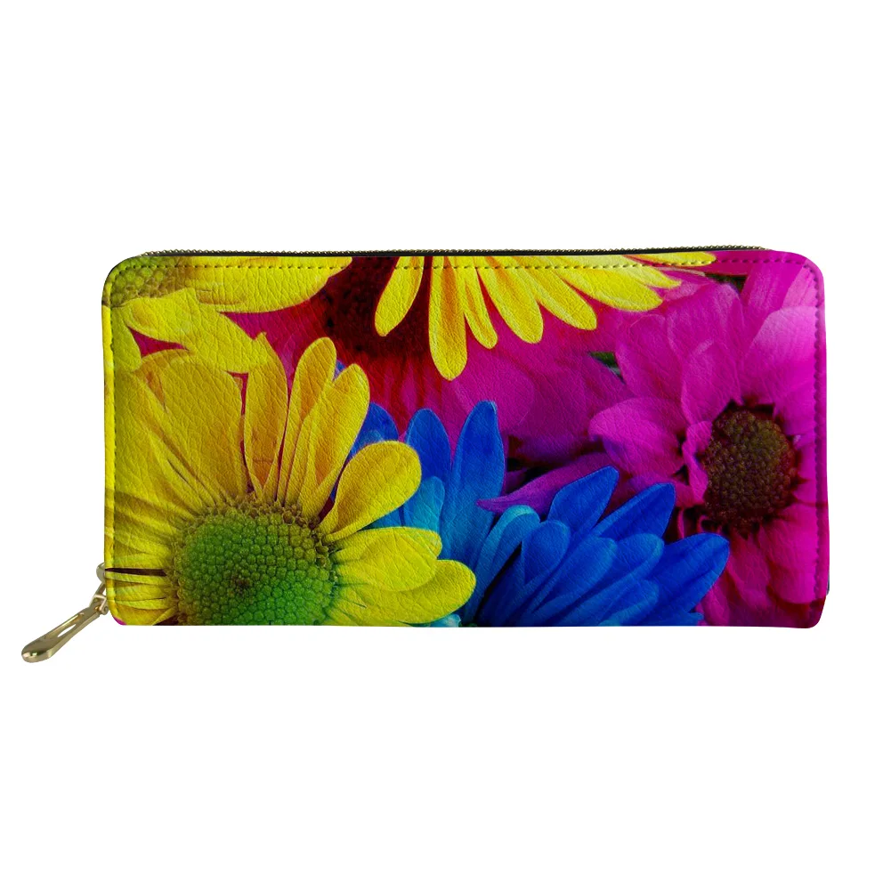 

Flower Print Women Long Wallets PU Leather Safe Coin Purses Zip Around Casual Travel Wallet Ladies Card Holder Money Bag Purse