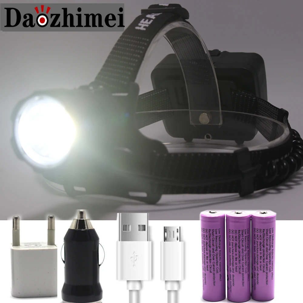 

8000 lumen LED Headlight XHP70.2 Zoomable headlamp USB lamp Waterproof Torch 3-Modes Head lamp use 3*18650 battery