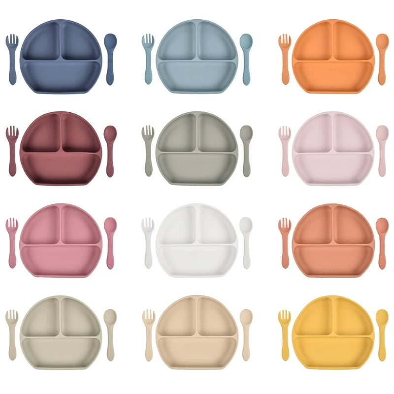 

Toddlers Safety Silicon Plate First Stage Lead-free Toddler Feeding Supplie Cute Shape Toddler Feeding Set