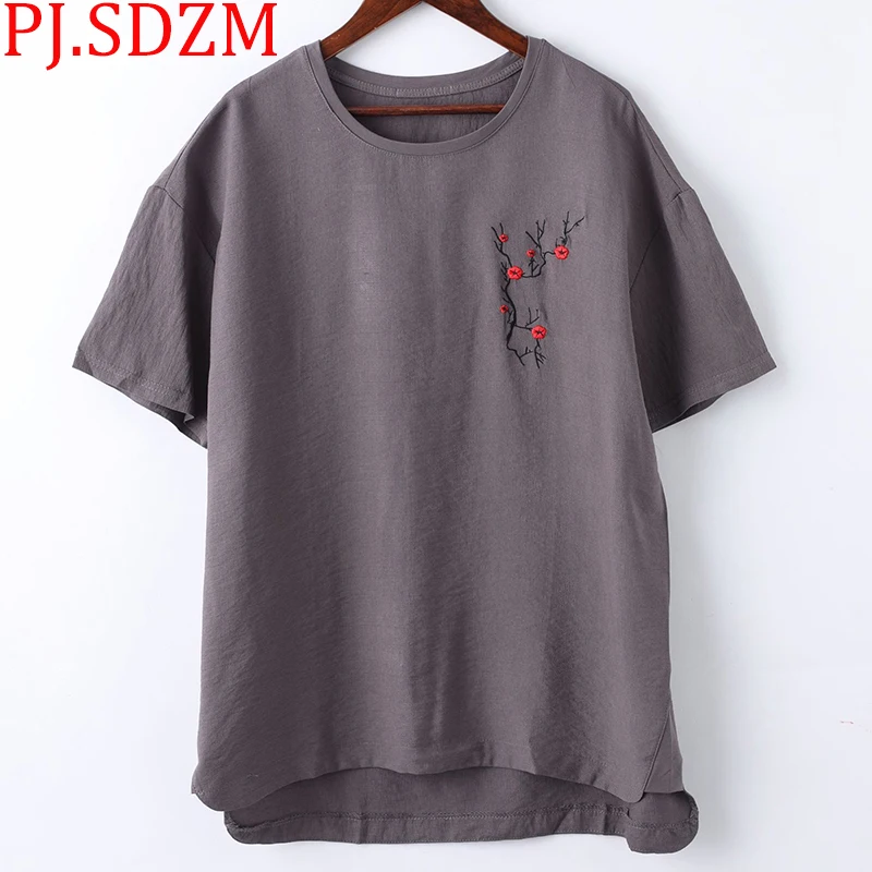 

Новинка 2018, летние мужские футболки PJ.SDZM Wintersweet из хлопка и конопли с короткими рукавами в китайском ретро-литературном стиле, большого разм...