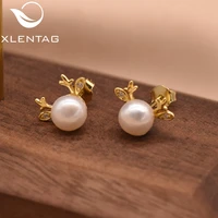 xlentag natural pearl deer stud earrings boho aesthetic reindeer earring cute accessories women gothic romantic jewelry ge0863