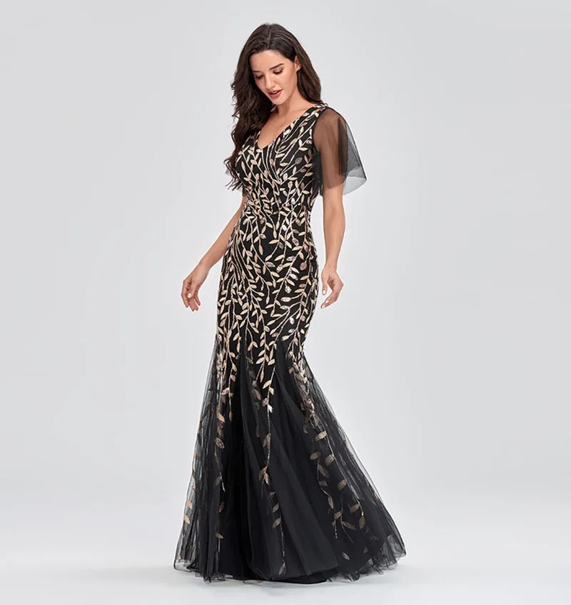 Цветочный кружевной тюль плиссированное платье для выпускного с пайетками