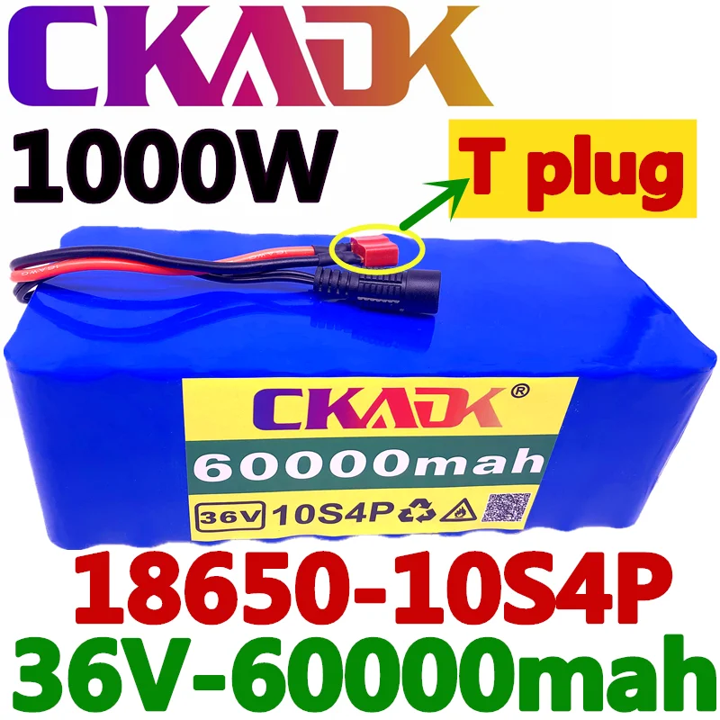

Новинка 2021, аккумулятор CKADK 36 В 10S4P 36 в 60 ач, аккумулятор высокой мощности 1000 Вт, стандартное зарядное устройство BMS