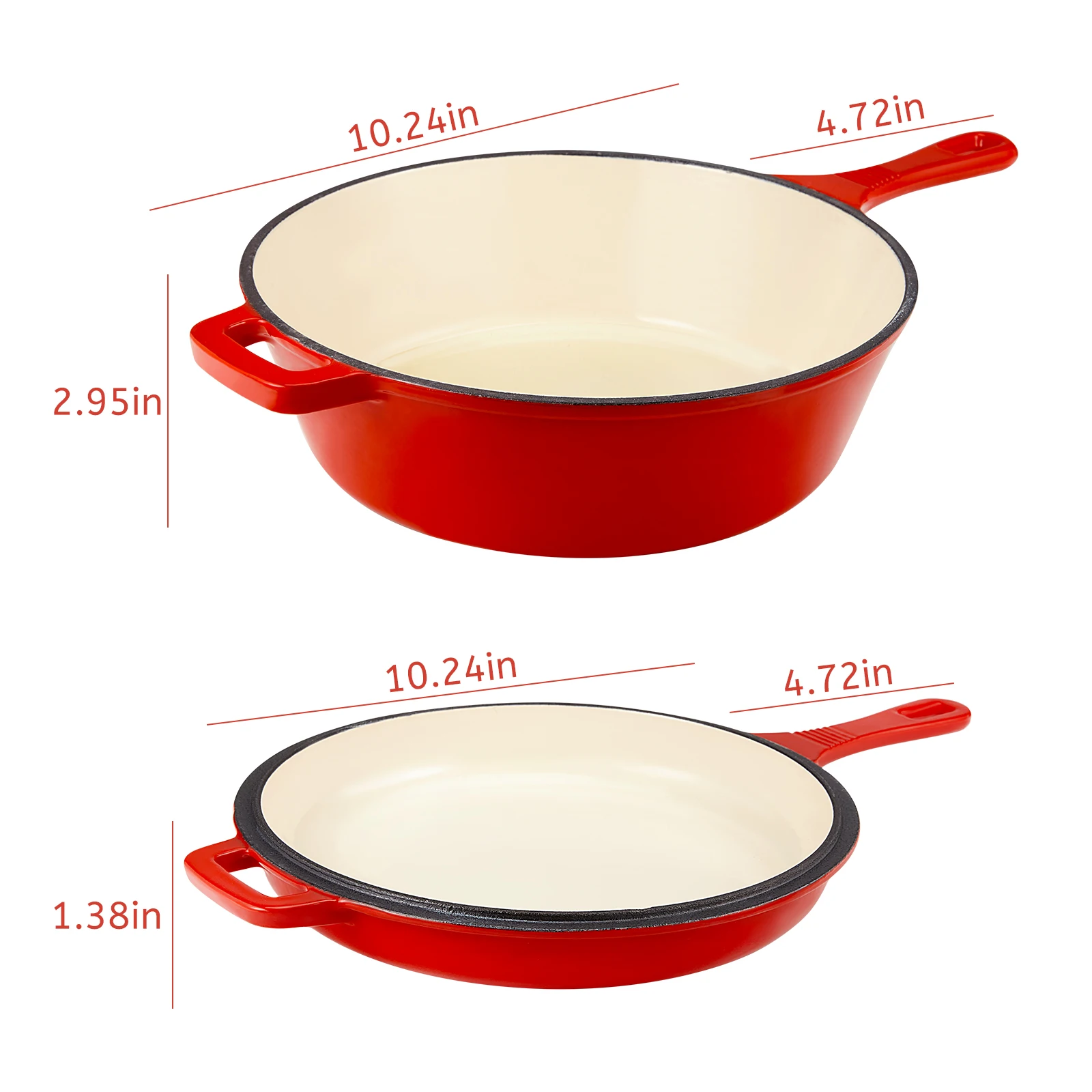 

2pcs 2 IN 1 Cast Iron Dual Purpose Uncoated Frying Pan Red Non-stick Kitchen Cookware Suitable For Oven Enamel Pans
