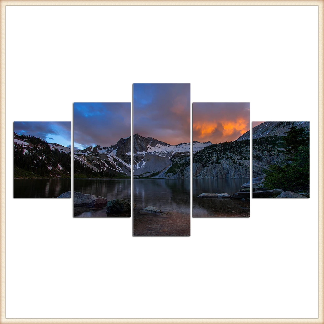 

HD 5 Pieces Scenic Snow-capped and Lakes Pictures Posters Wall Art Home Decor for Living Room Painting Wall Art Anime Poster