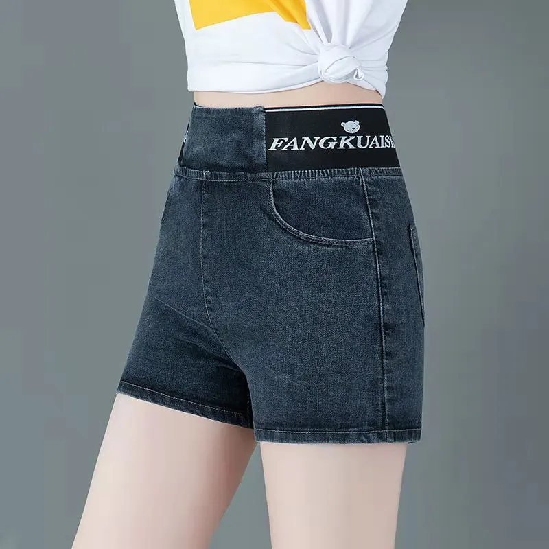 

New Summer Shorts Female 2021 Fashion Korean Style Half Elastic Shorts With High Waist Letter Women's Mini Denim Pants Sexy Slim