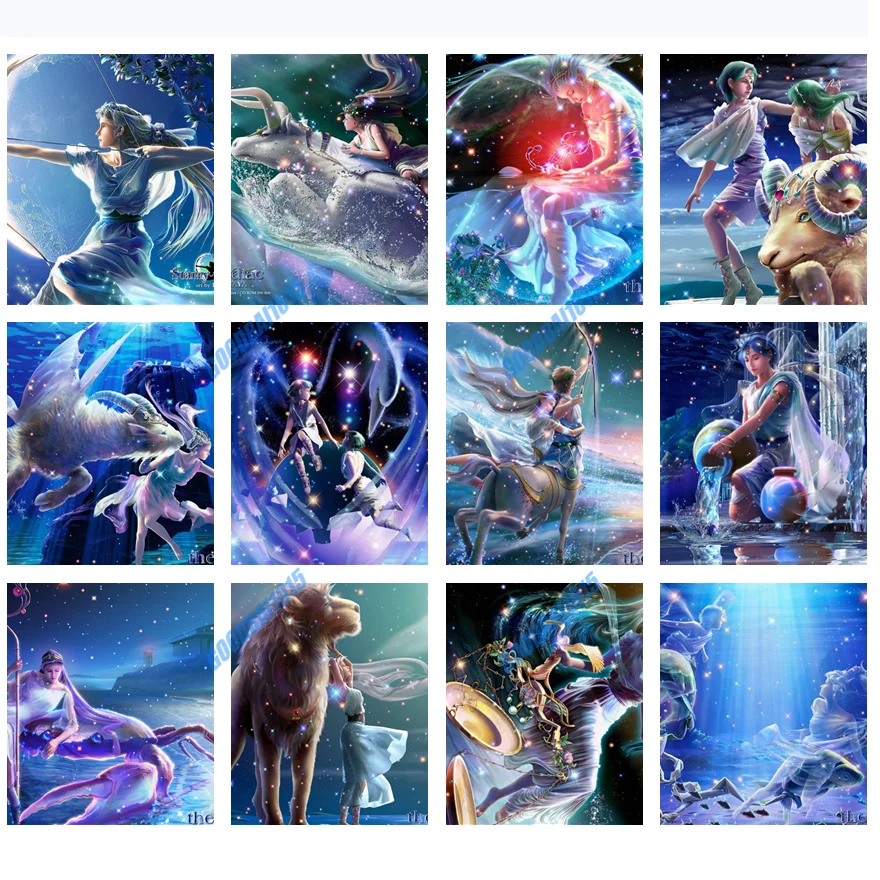 

Квадратная/круглая вышивка 5D рукоделие, Алмазная мозаика, картина с двенадцатью созвездиями, наборы для вышивки крестиком, Декор для дома с...