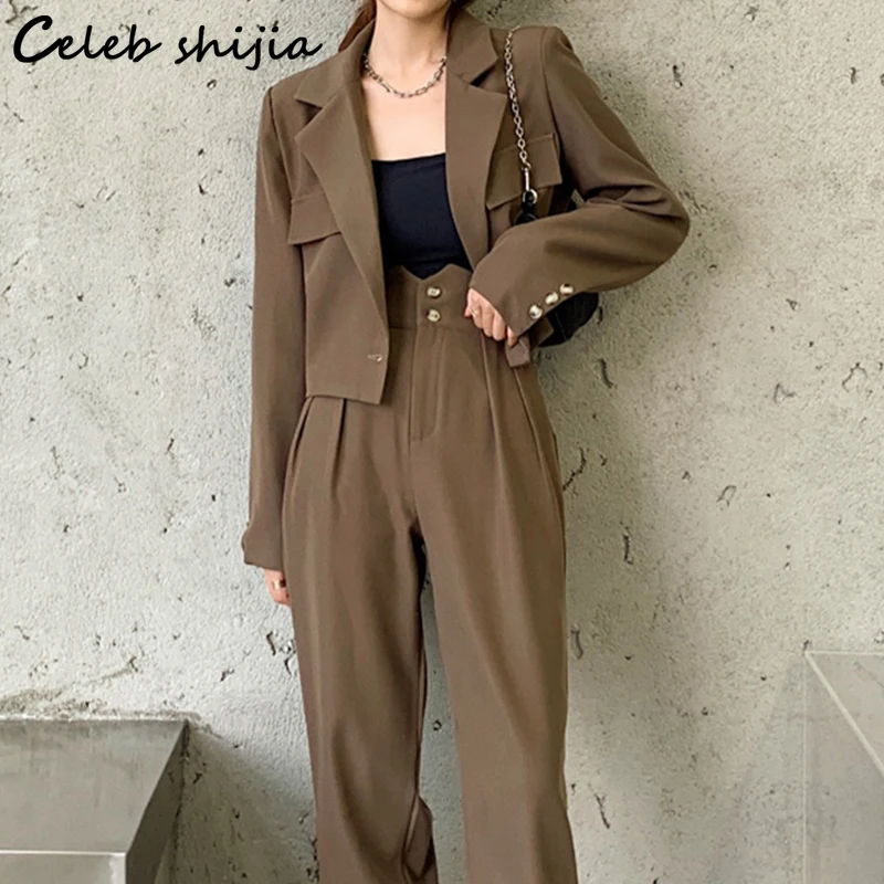 

Chic 2 Piece Sets Women Blazer Set Khaki Single-breasted Coat and Harem Pants Woman Suit Set Black Streetwear Spring Business