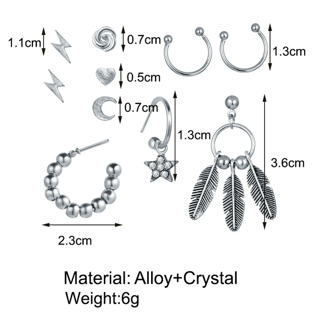 

New Lightning Feather Stud Earring Set 10 Piece Set Creative Personality Ear Clip For Women Girl Jewelry Gift 2021