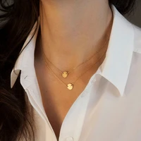 fashion simple temperament gold double layer chain vintage circle pendant short necklace