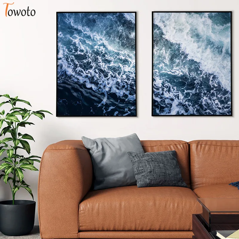 Скандинавский постер с принтом морской воды 50x70 синий океан волны искусство