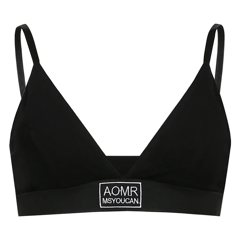 

Deep V Spring The New Women's Sports Casual Letter Embroidery Solid Color Basic Underwear Set Top Sexy No Rims Bra