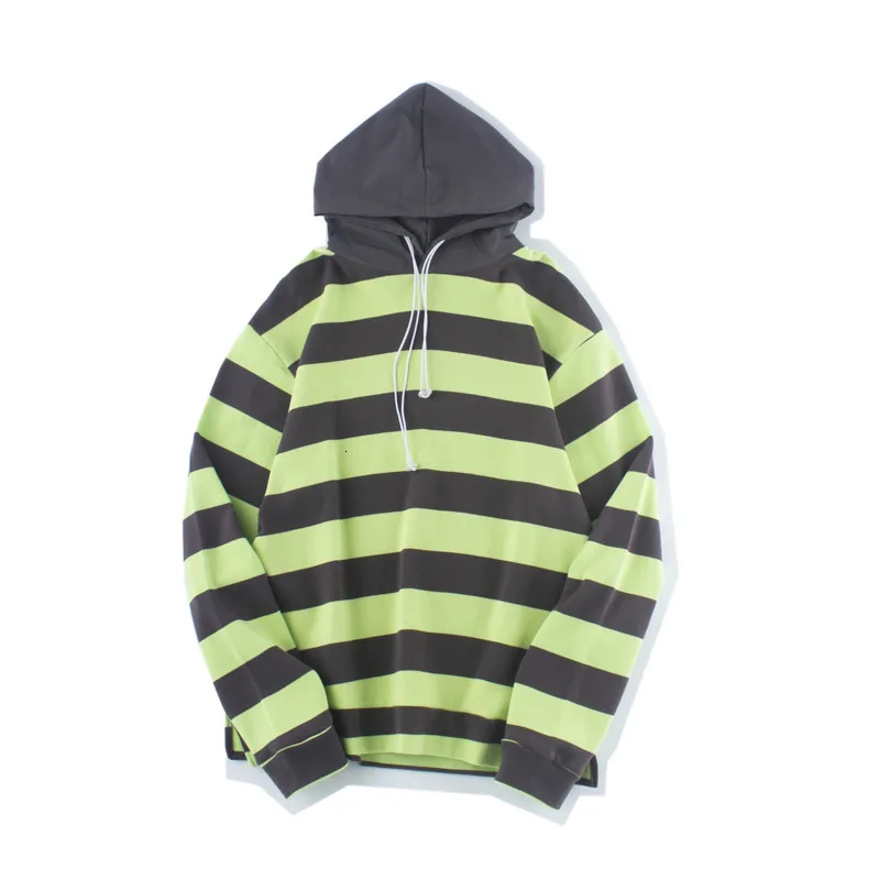 

2019 Autumn And Winter New Japanese Striped Print Loose Hooded Sweatshirt Fashion Casual Pullover Youth Popular Male Green M-XL