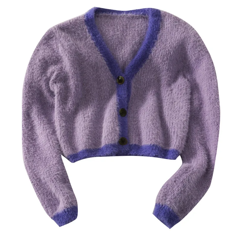 

ZCWXM Autumn Winter Korean Knitted Cardigan Short Women Long Sleeve Single Breasted Casual Loose Outerwear Soft Warm Outerwear