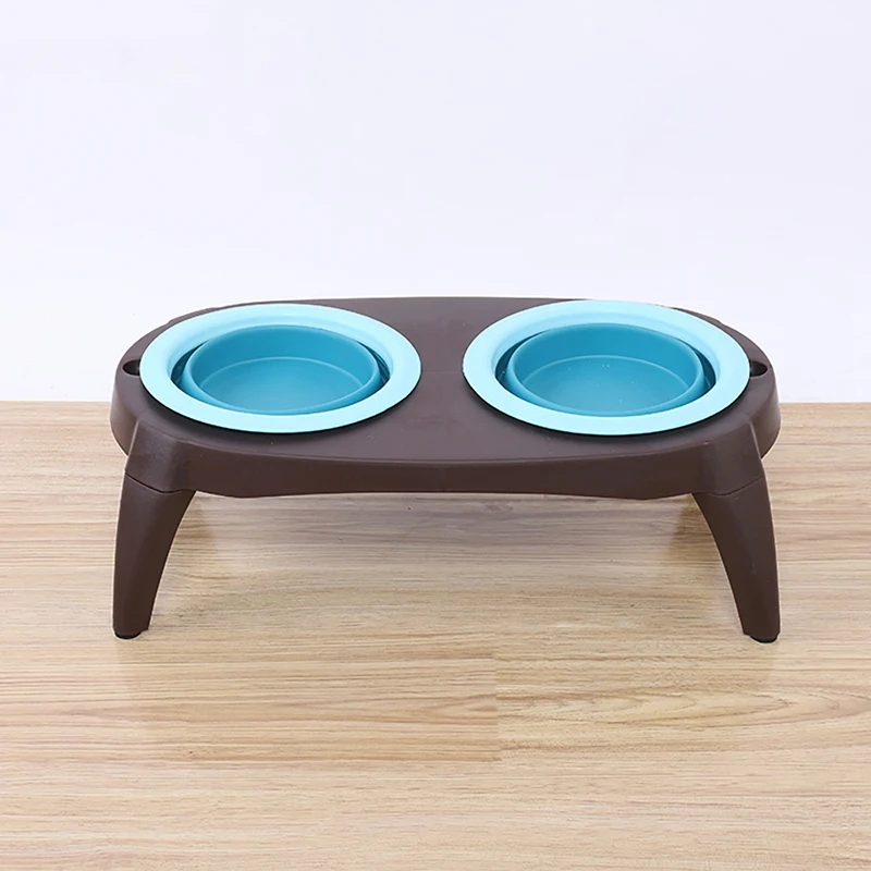 Складная двойная миска для собак с противоскользящим силиконовым ковриком