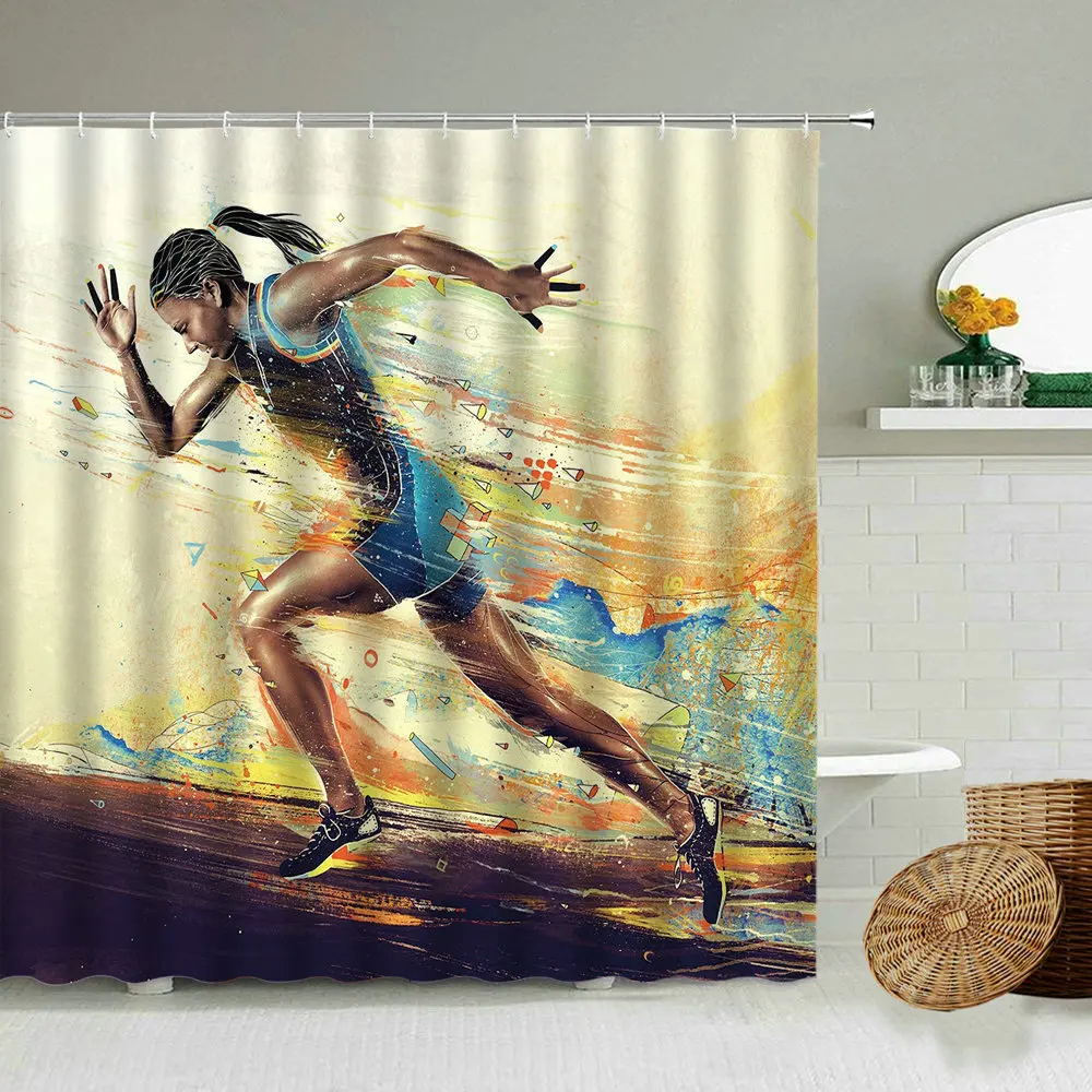 

American Creative Sports Basketball Shower Curtain Professional Player Game Bathroom Bathtub Waterproof Curtains With Hook Set
