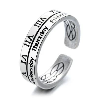 

Retro Punk Chain Finger Ring Fashion Men Women Opening English Roman Numeral Ring Trend Men Women Plated Silver Hip Hop Jewelry