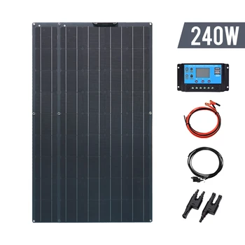 240 Watt 18v Solar Panel Kit Flexible Type for 12V 24V Battery Charge Outdoor Lights, Electrical Appliances,Camping Ect.