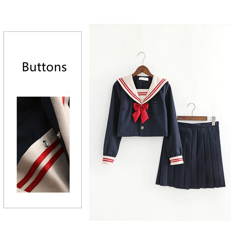 

2021 Casual Japanese Style Jk Sailor School Girls Cosplay Costumes Uniform Suit Student Red Bow Top Skirt Set Streetwear Summer