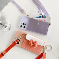 cartoon bow wallet lanyard soft phone case for samsung galaxy s6 s7edge s8 s9 s10 lite s10e s21 s20 fe s22 ultra plus coin cover