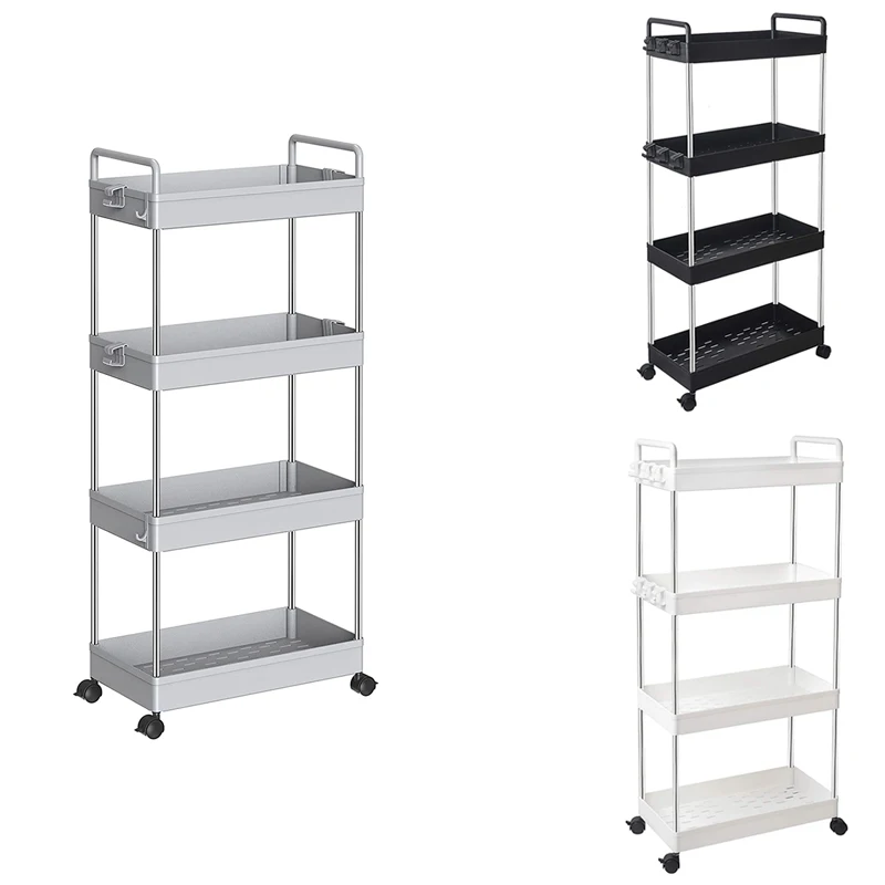 

Rolling Storage Cart 4-Tier Mobile Shelving Unit Bathroom Carts With Handle For Kitchen Bathroom Laundry Room