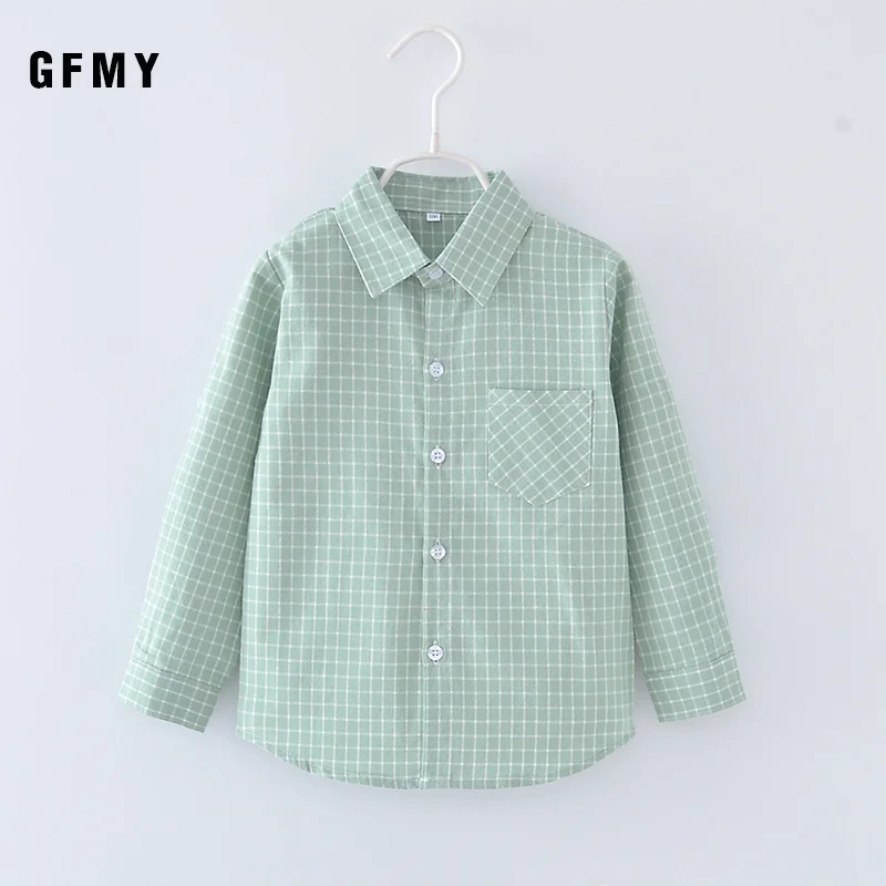GFMY New Spring Children Shirts Fashion Plaid Turn-down Collar Flannel Fabric Boys Shirts For 3-10 Years Old Kids Wear Clothes