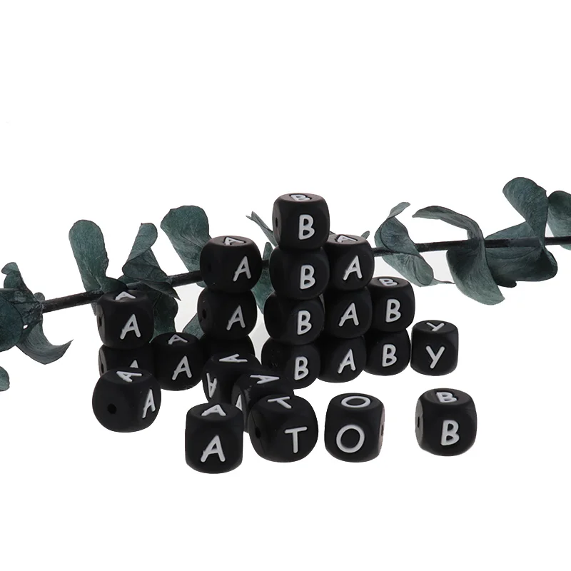 

100pcs Black Silicone Beads Letters Alphabet teether silicone teething beads Chewing gum baby teethers baby accessories newborn