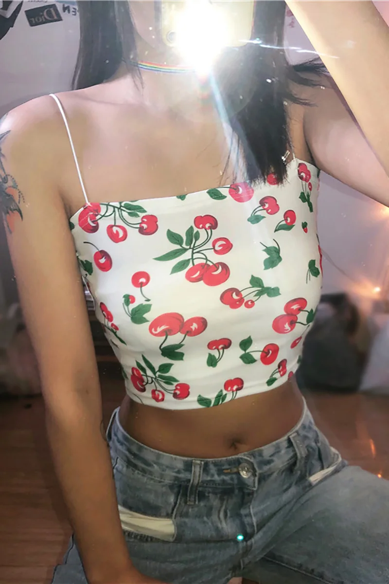 

Tank Top Camis None Women Rushed New Arrival Polyester Cropped Feminino Oodji Summer 2020 Crop Cherry Slim Camisole Streetwear