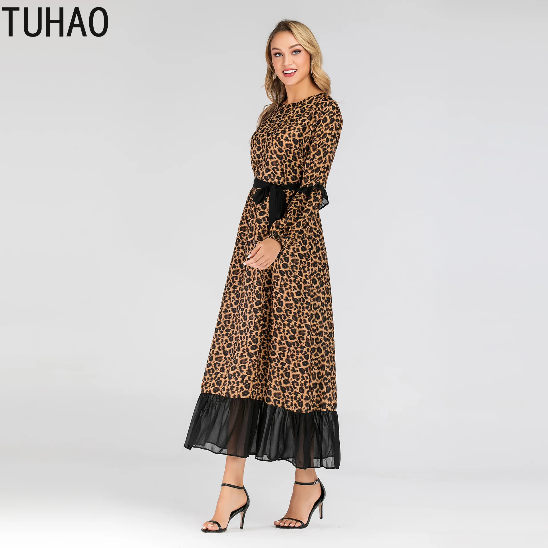 TUHAO/осенне-зимнее мусульманское платье леопардовой расцветки женское длинное