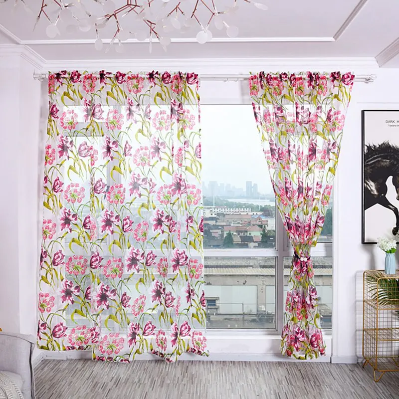 Современные белые полосы с цветочным принтом прозрачные занавески для украшения тонких штор с карманом для штанги на окно.
