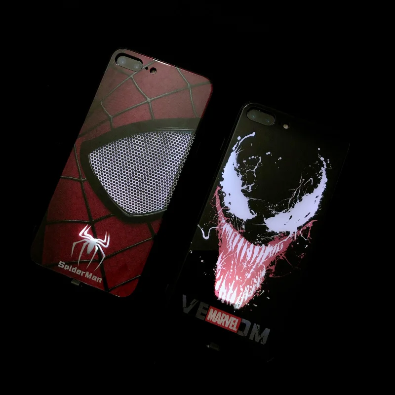 venom чехол из закаленного стекла для телефона для iPhone 6S 7 8PLUS XS MAX светодиодный роскошный стеклянный чехол для телефона