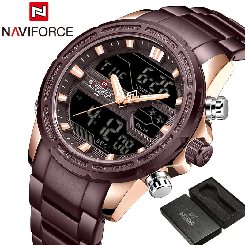 NAVIFORCE, мужские часы, лучший бренд, роскошные, военные, водонепроницаемый, светодиодный, цифровые, спортивные, мужские часы, нержавеющая сталь, мужские наручные часы 9138