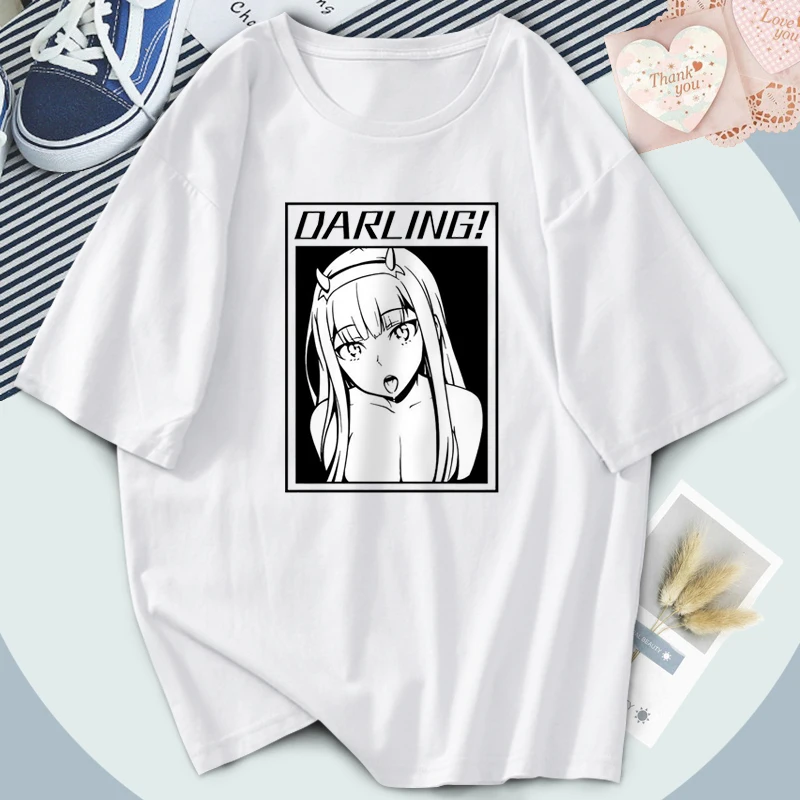 

Женские футболки с круглым вырезом и принтом Zero Two, уличная одежда, дорогая в Franxx, винтажные уличные топы, футболки, женские футболки