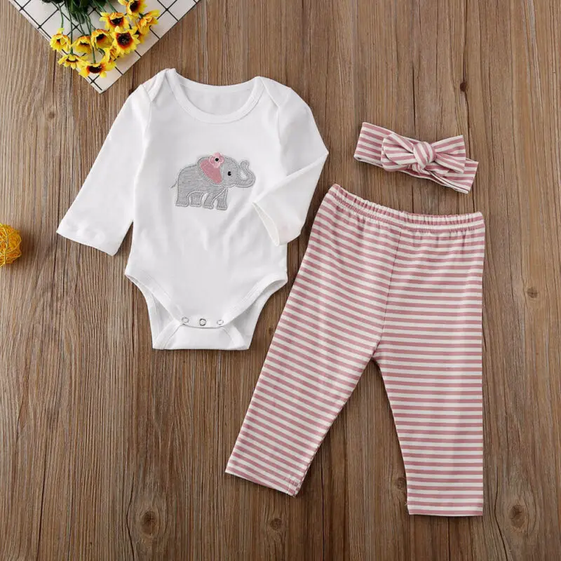 Одежда для малышей коллекция 2020 года новорожденных девочек топы со слоном + штаны