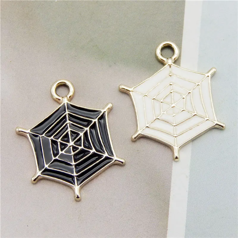 Julie Wang 6PCS Enamel Spider Web Charms Black White Cartoon Halloween Cobweb Pendants Alloy Jewelry Making Accessory | Украшения и